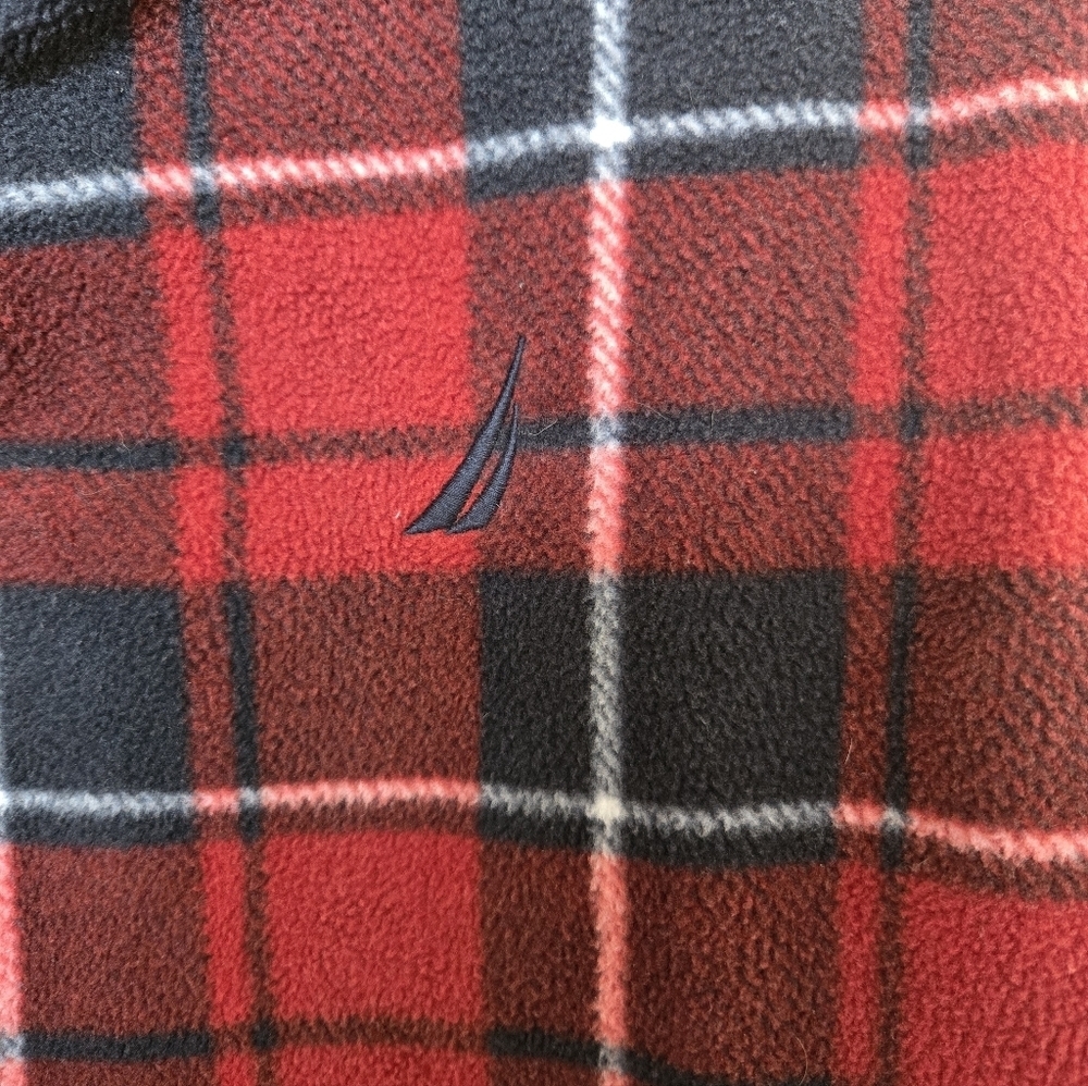 Nautica Men's Red and Black Plaid Quarter-Zip Sweatshirt.Size L - Picture 5 of 5